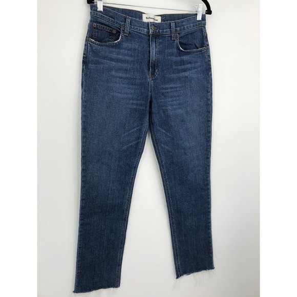 Reformation Mid Rise Slim Jean Kasai Wash Raw Hem Size 30 - Picture 2 of 5
